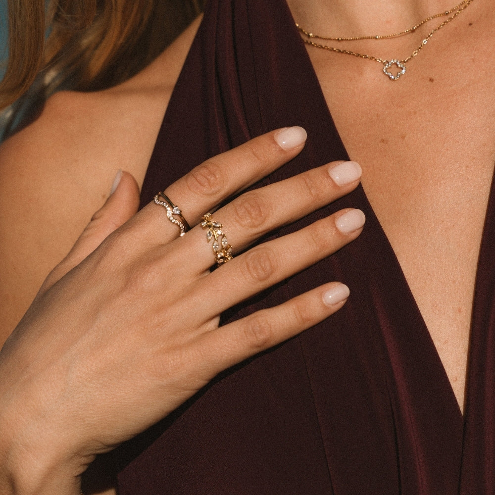 18K Gold Crystal Vine Ring