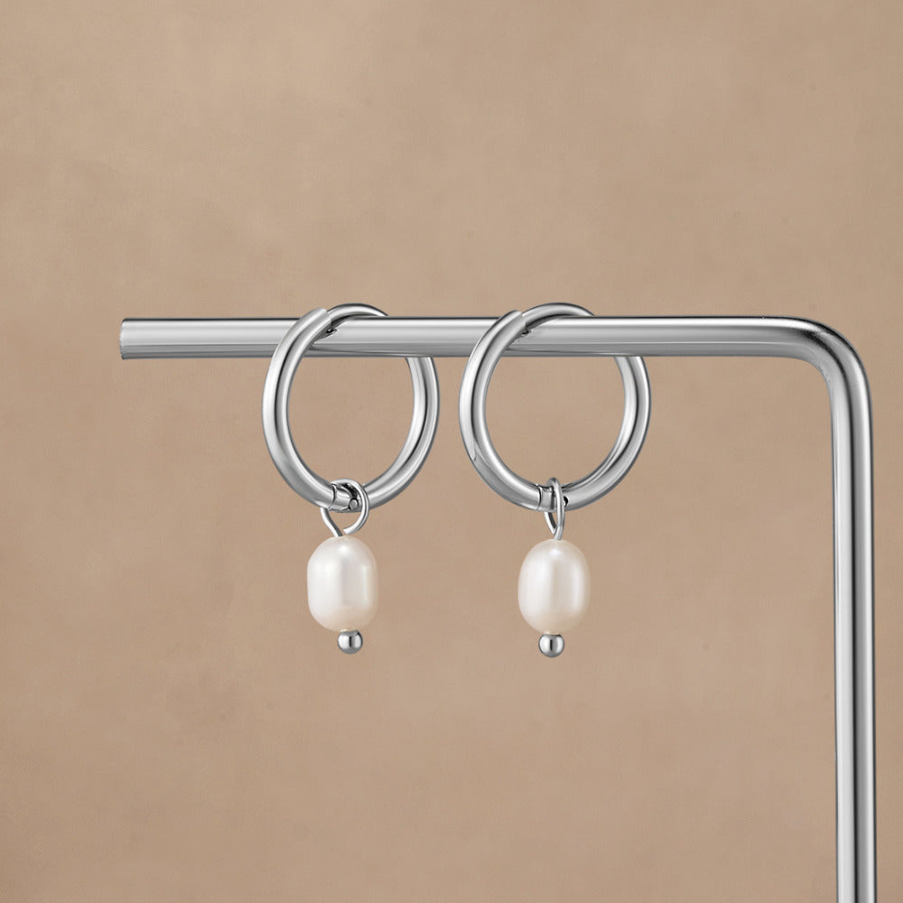 Freshwater Pearl Bella Silver Hoop Earrings