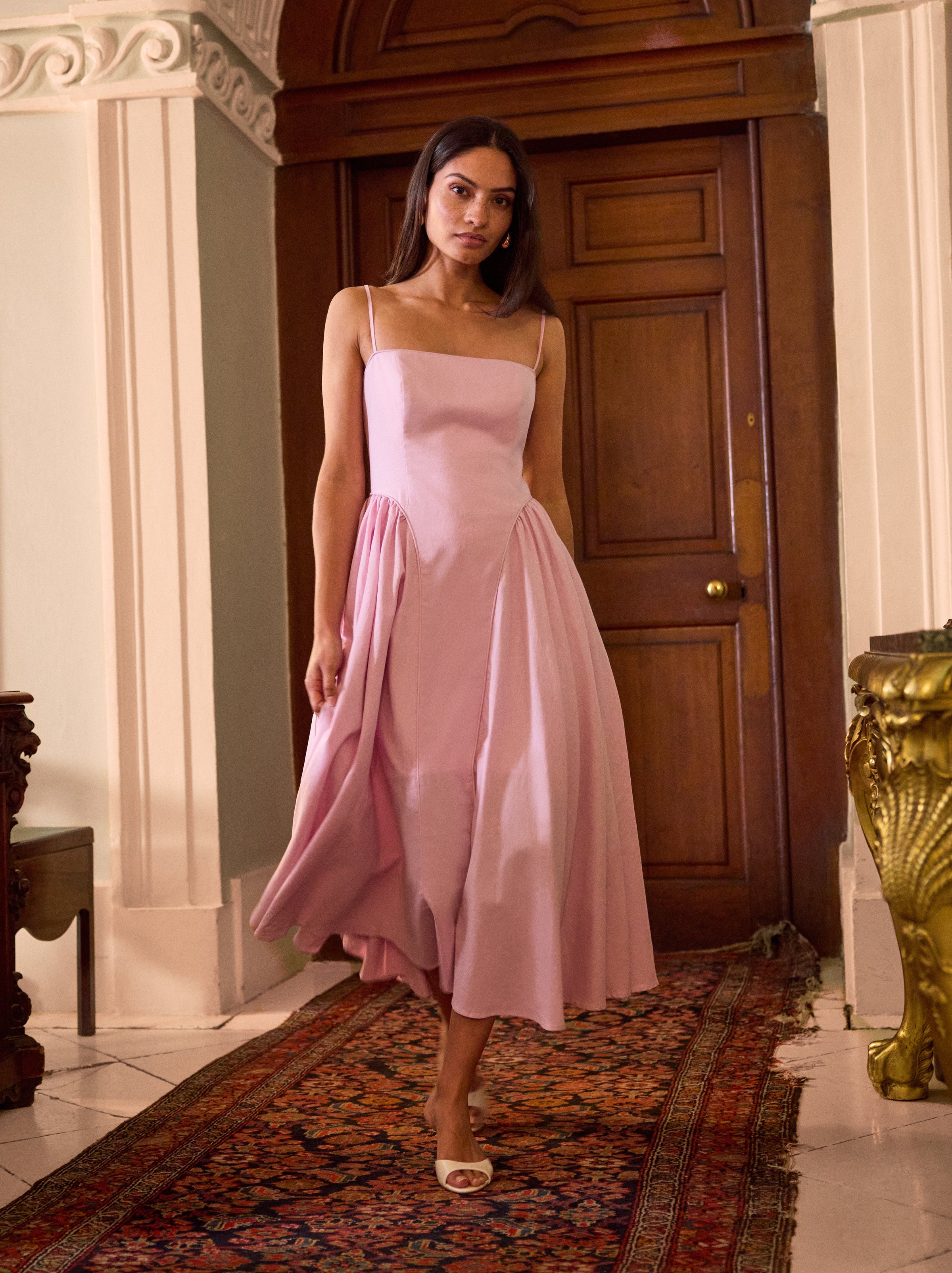 Alberta Pink Cotton Linen Dress