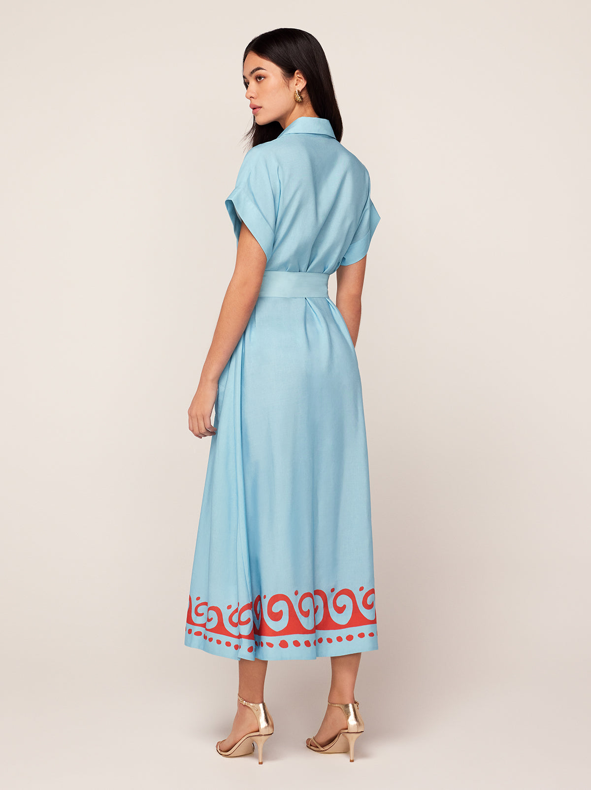 Alessandra Blue Wave Print Midi Shirt Dress