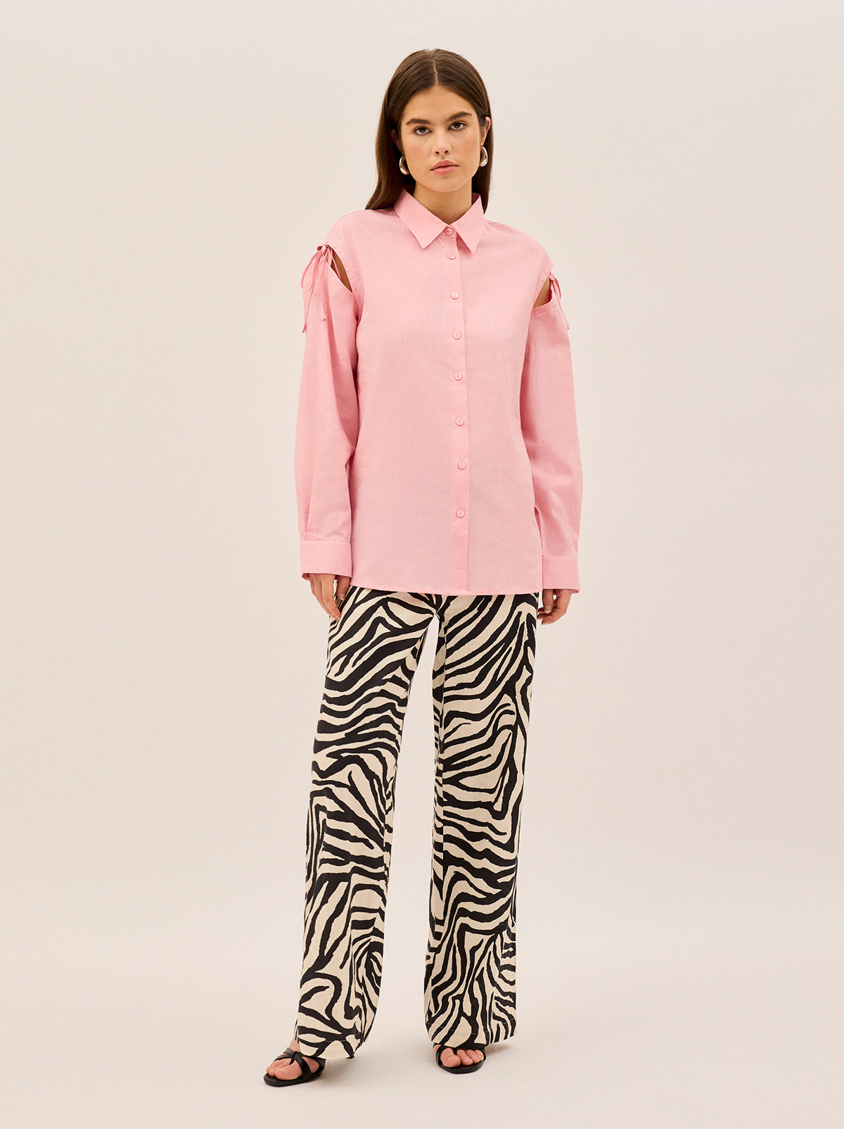Alix Pink Cotton Tie Shoulder Oversized Shirt