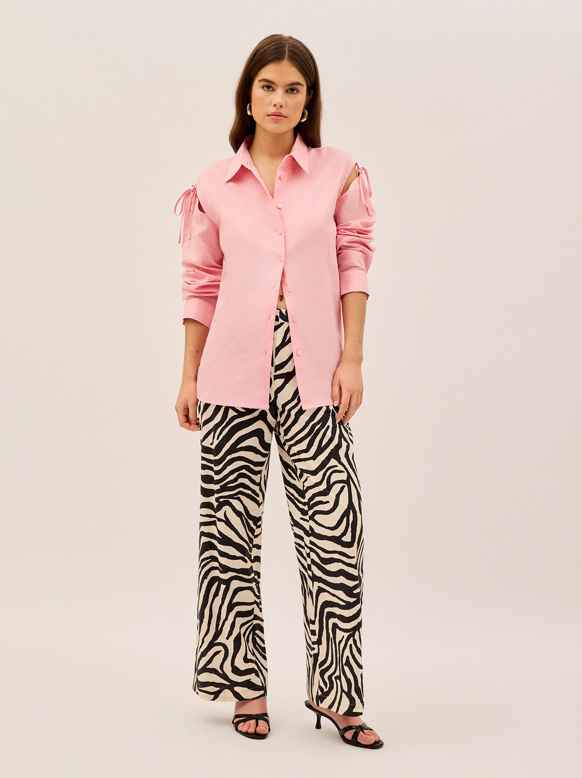 Alix Pink Cotton Tie Shoulder Oversized Shirt