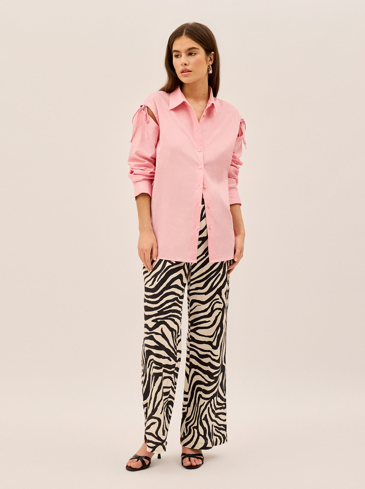 Alix Pink Cotton Tie Shoulder Oversized Shirt