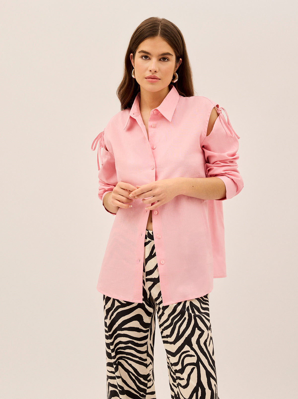 Alix Pink Cotton Tie Shoulder Oversized Shirt