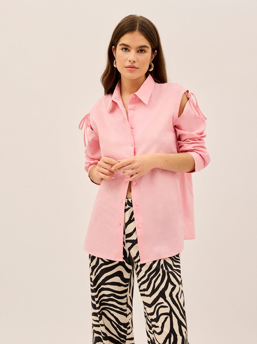 Alix Pink Cotton Tie Shoulder Oversized Shirt