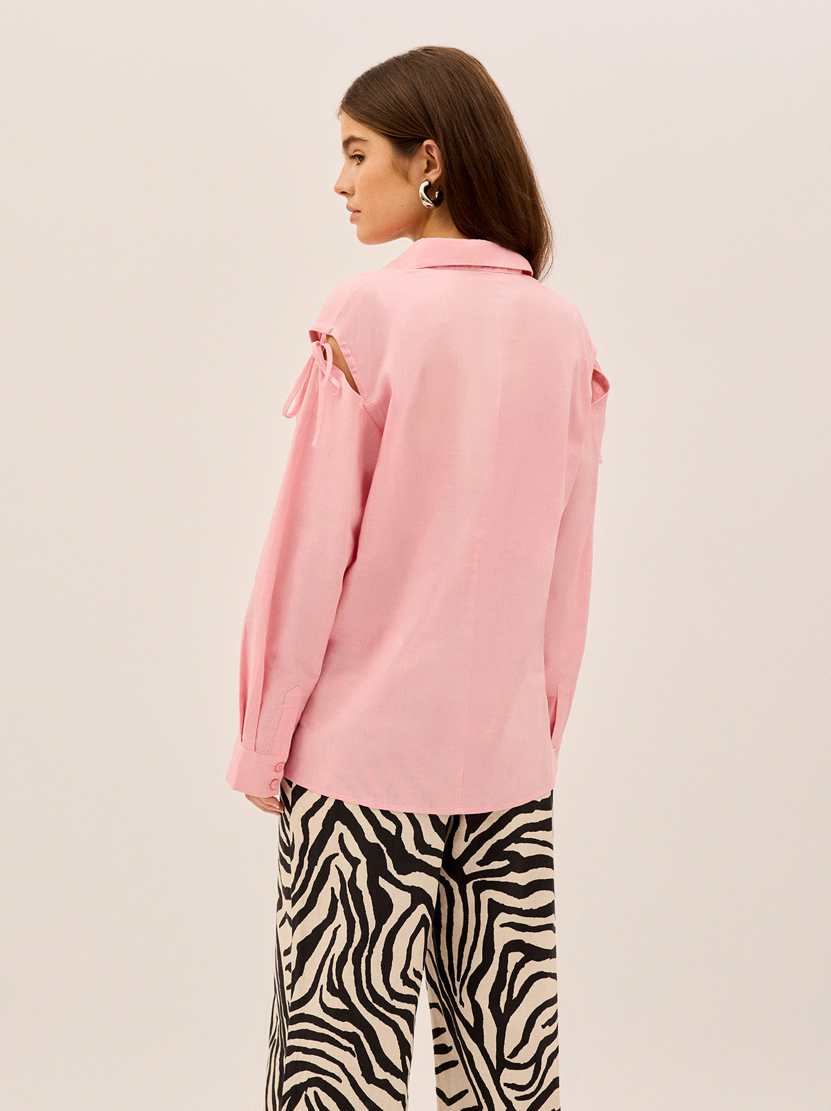 Alix Pink Cotton Tie Shoulder Oversized Shirt