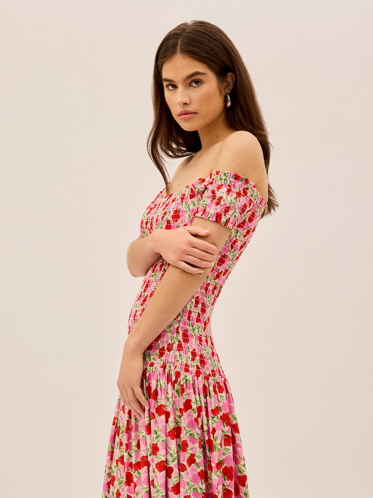 Alma Pink Floral Shirred Maxi Dress