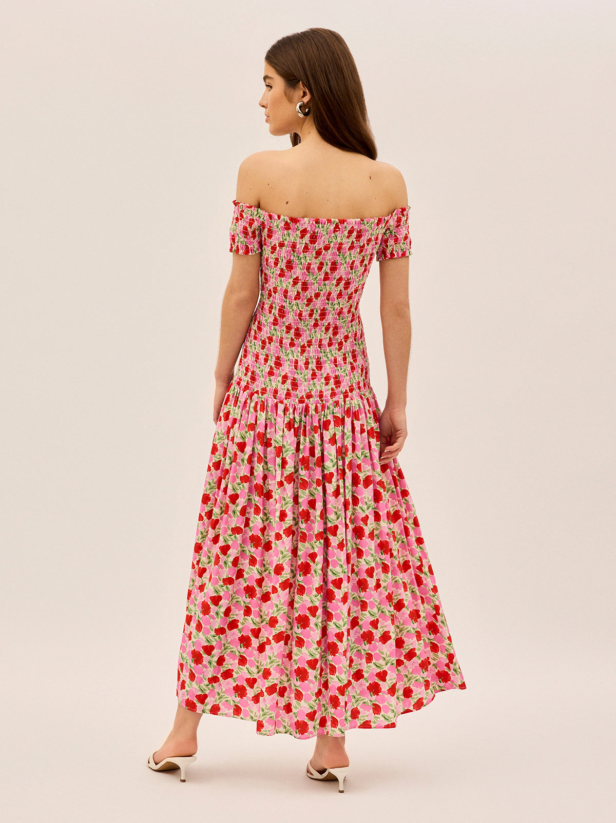 Alma Pink Floral Shirred Maxi Dress