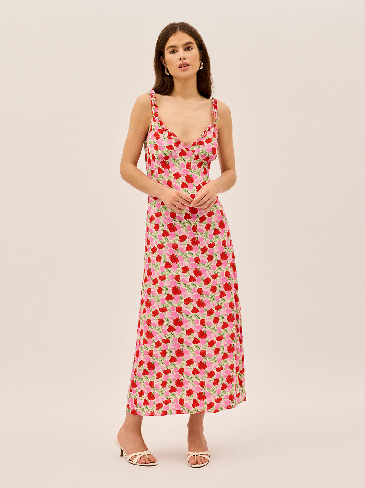 Alma Pink Floral Shirred Maxi Dress