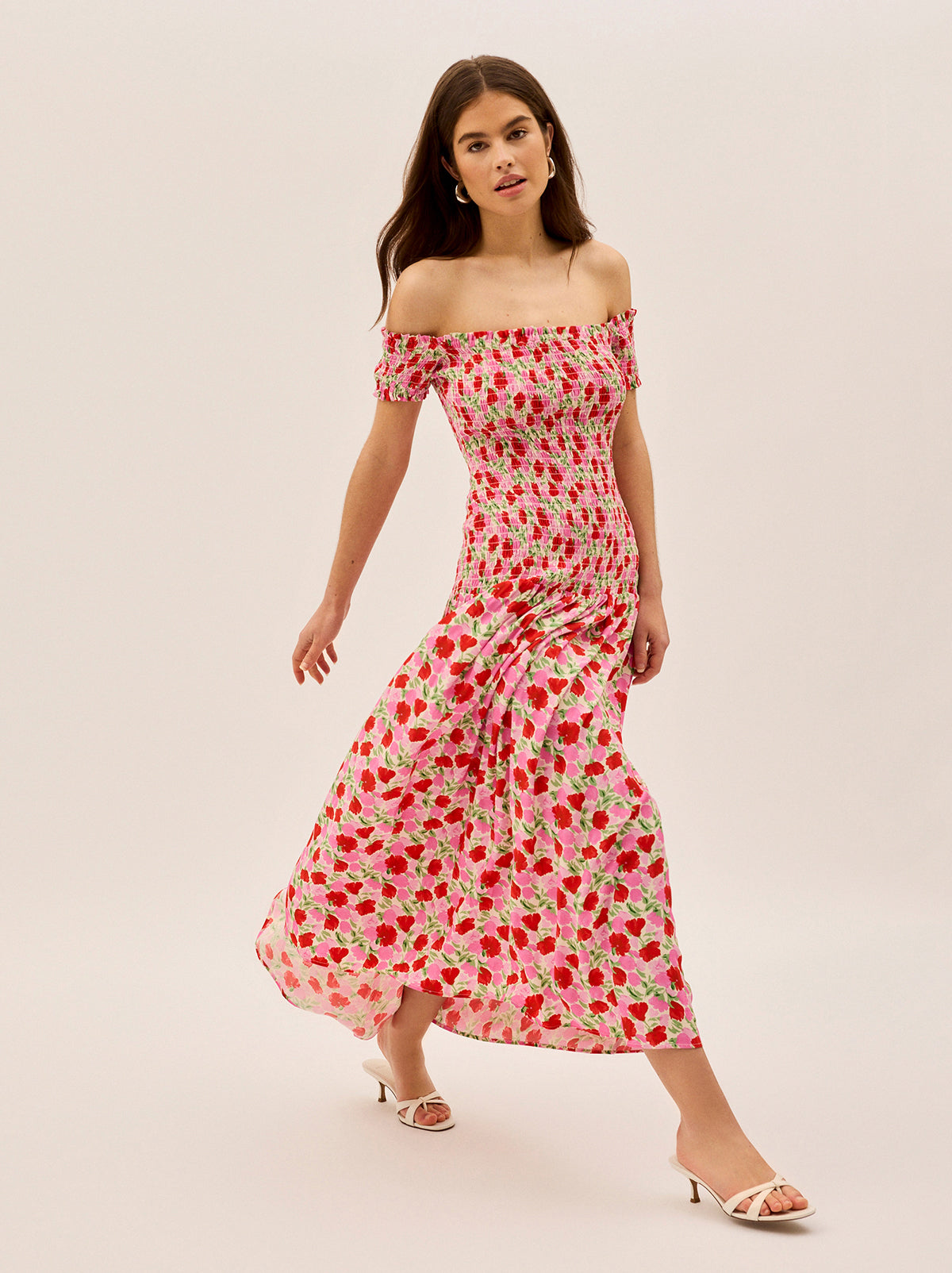 Alma Pink Floral Shirred Maxi Dress
