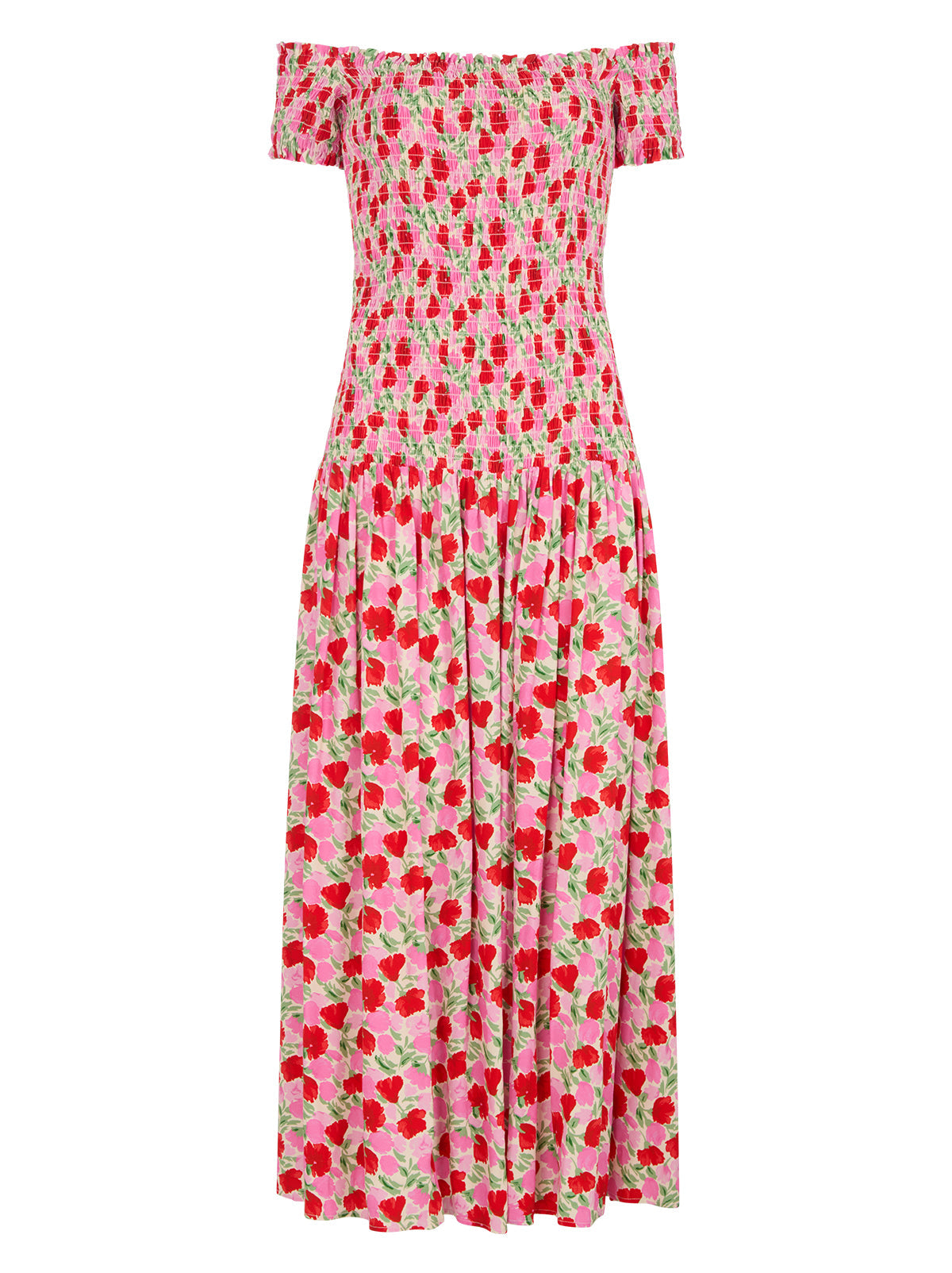 Alma Pink Floral Shirred Maxi Dress