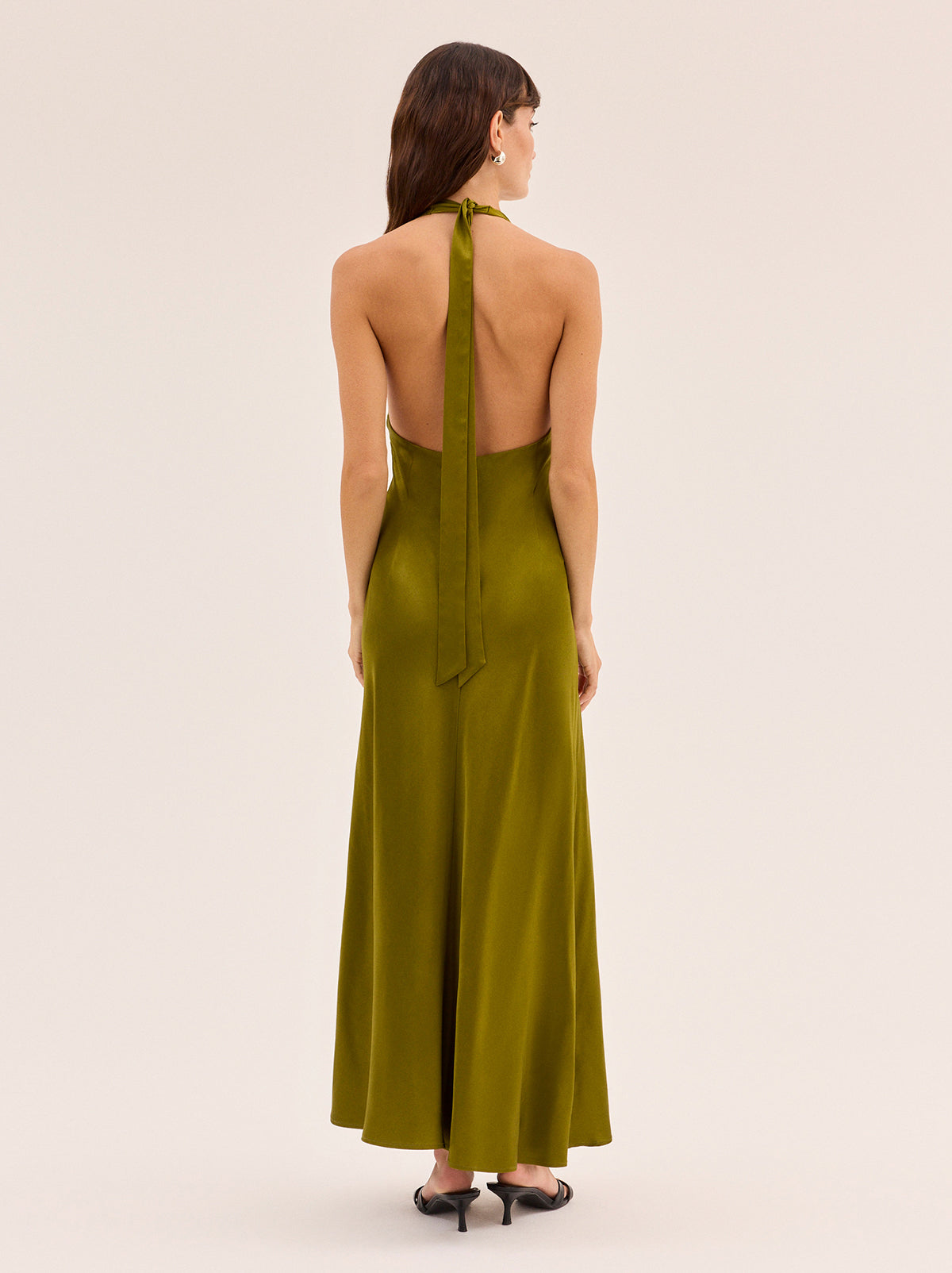 Amalia Olive Satin Halterneck Dress