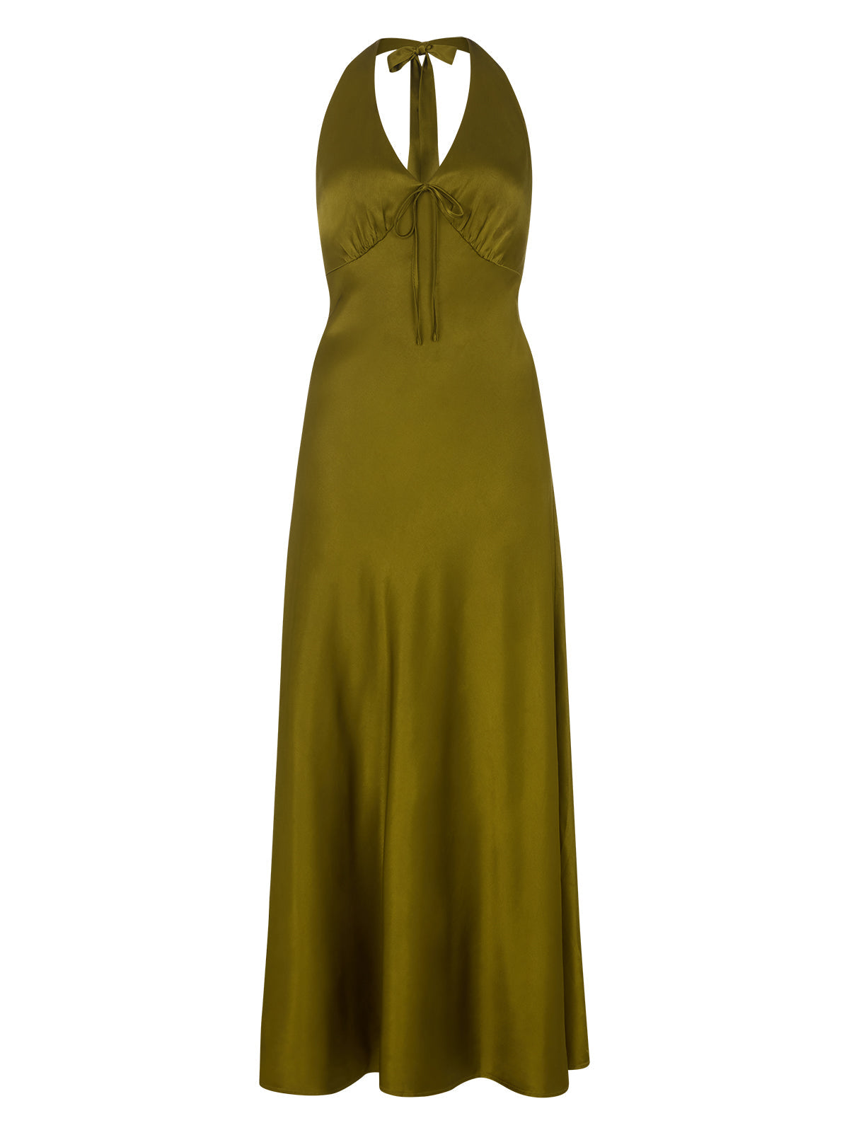 Amalia Olive Satin Halterneck Dress