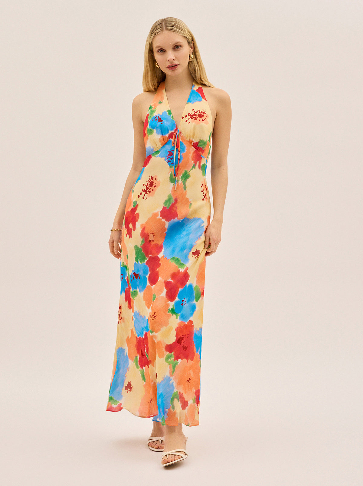 Amalia Watercolour Floral Halterneck Dress