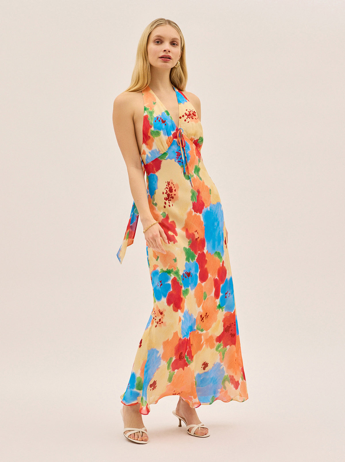 Amalia Watercolour Floral Halterneck Dress