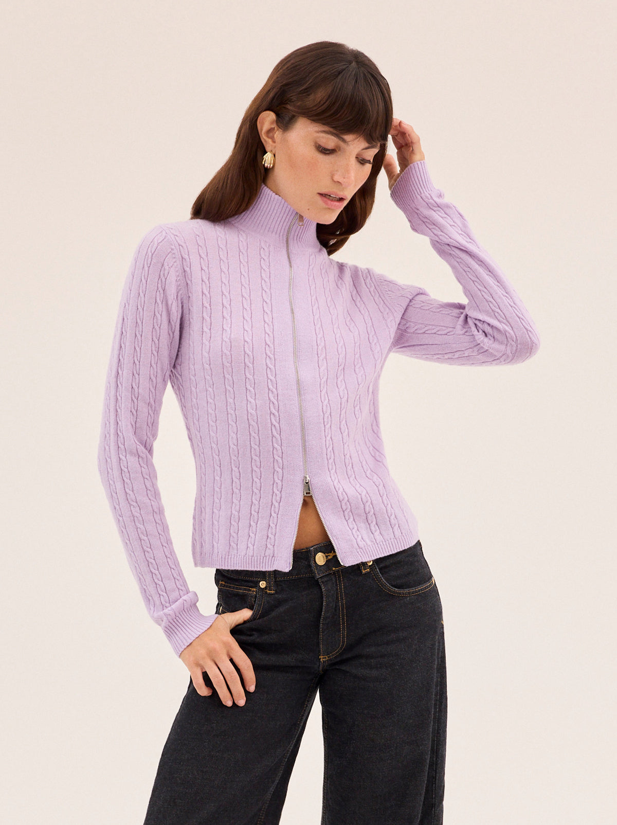 Ameline Lavender Cable Fine Knit Top