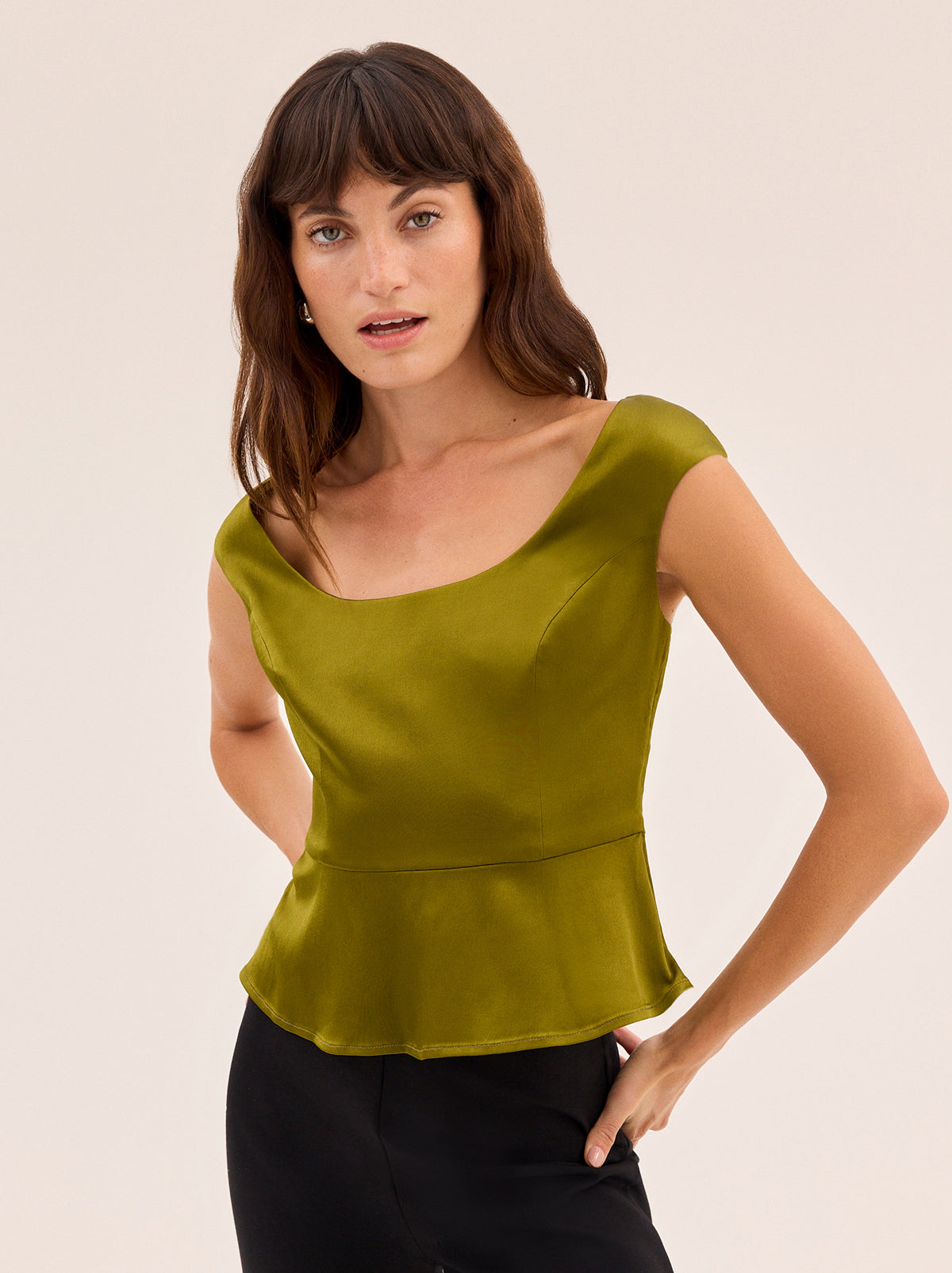 Amina Olive Satin Top