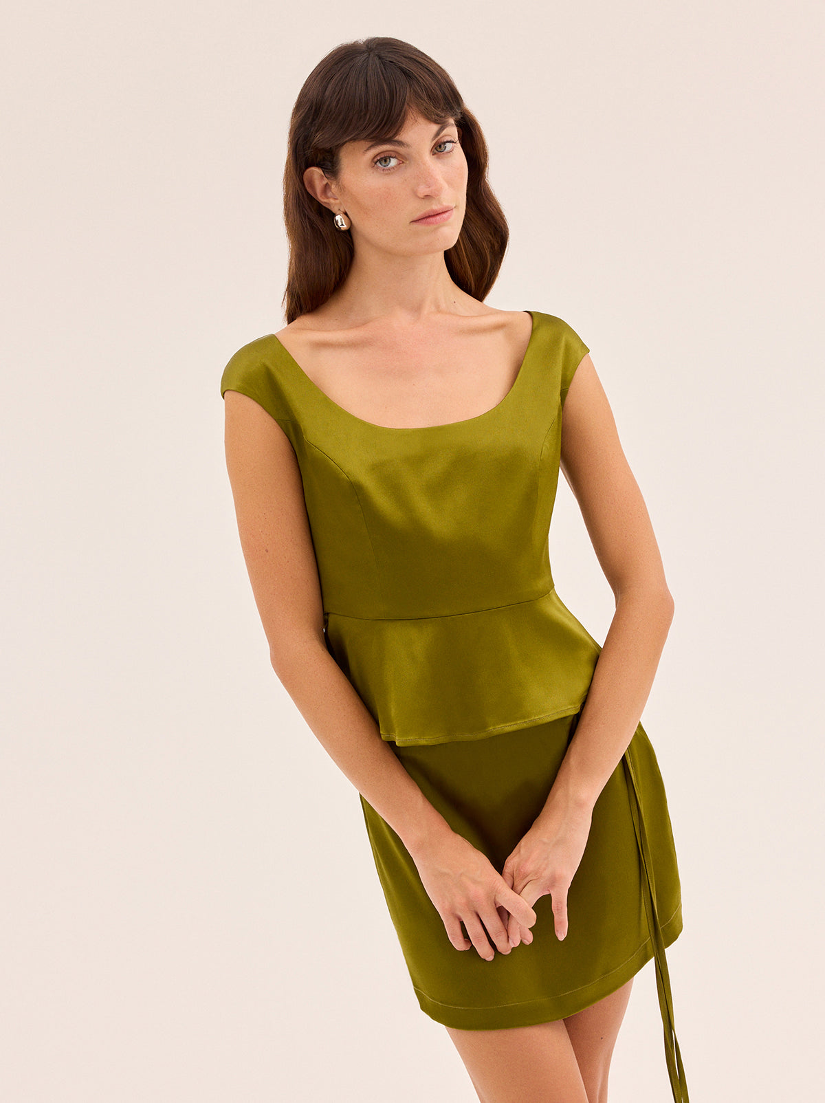 Amina Olive Satin Top