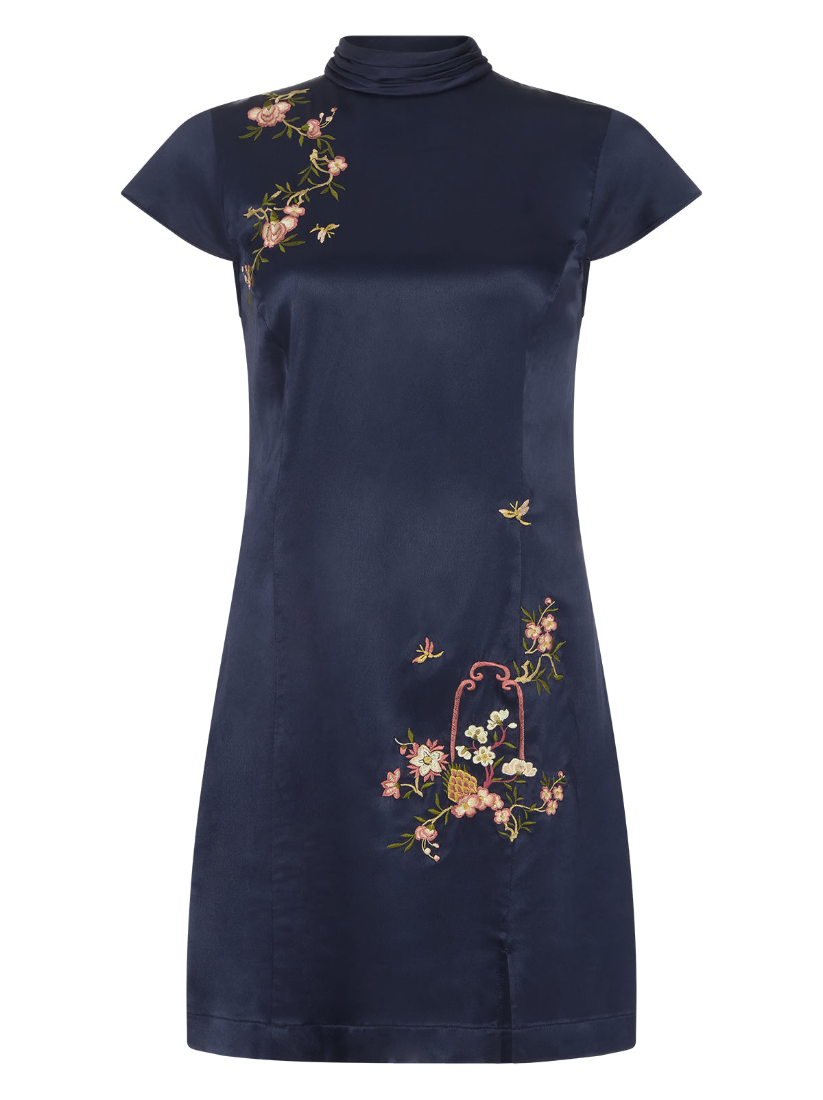 Amira Navy Satin Embroidered Mini Dress