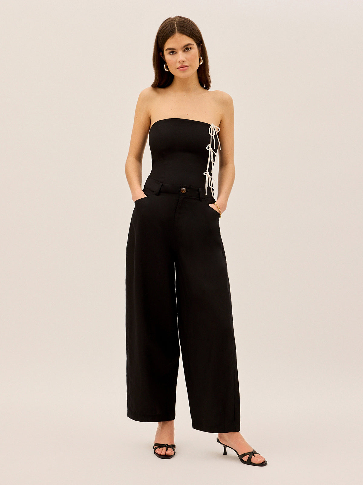 Andie Black Linen Blend Barrel Trousers