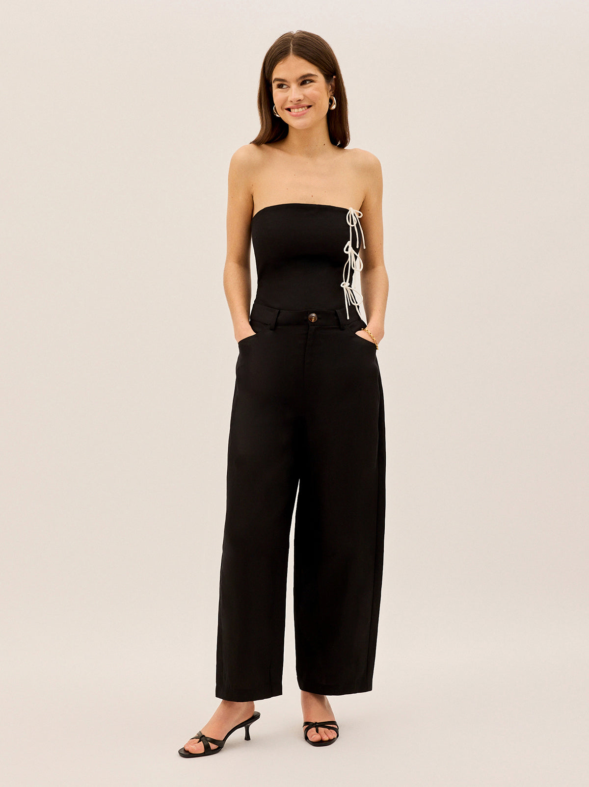 Andie Black Linen Blend Barrel Trousers