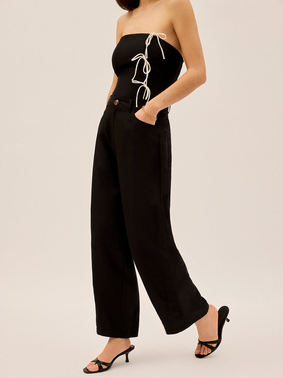 Andie Black Linen Blend Barrel Trousers