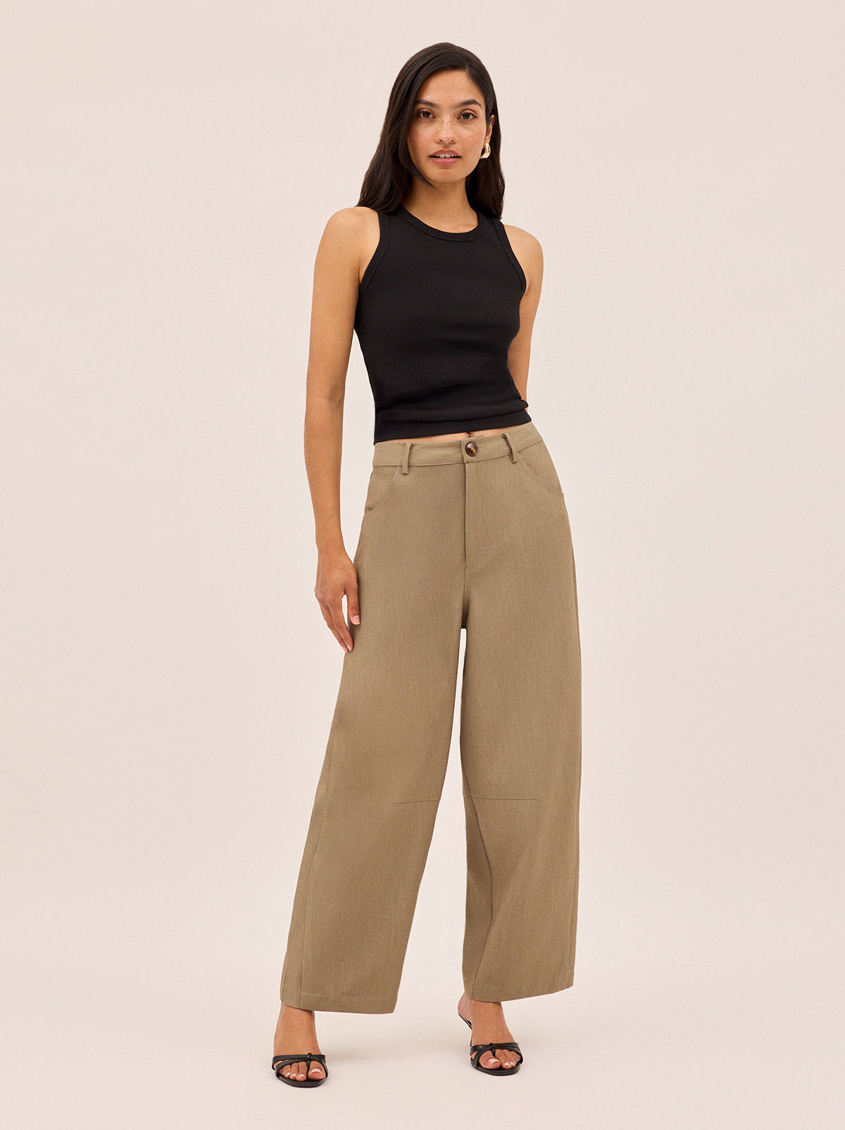 Andie Taupe Barrel Leg Tailored Trousers