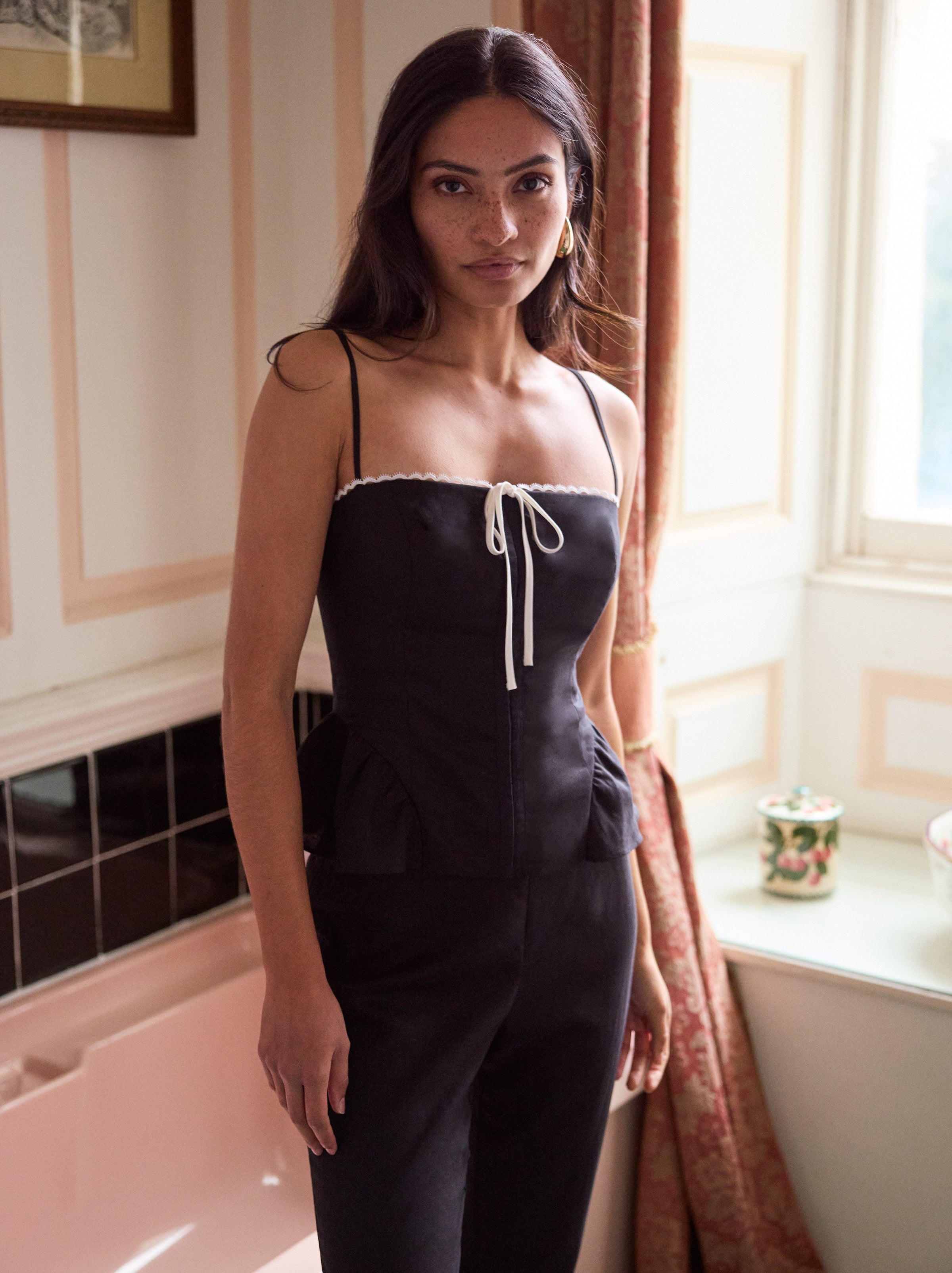 Andrea Black Linen Blend Top