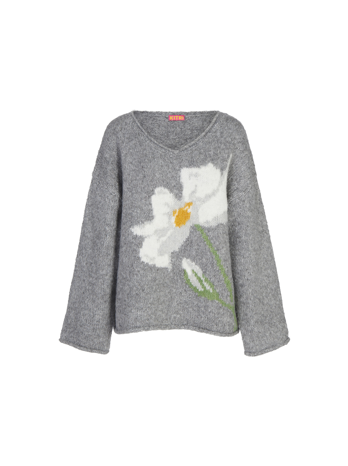 Andy Grey Oversized V-Neck Knit Jumper