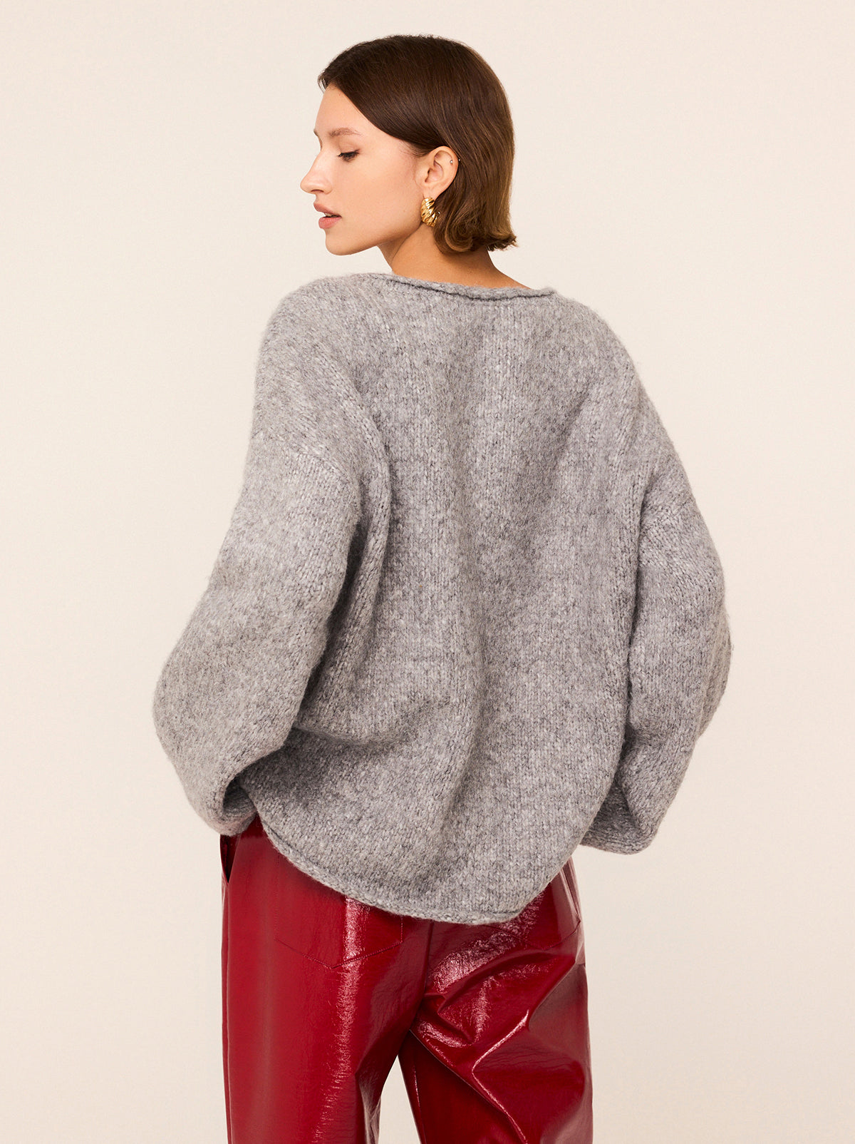 Andy Grey Oversized V-Neck Knit Jumper
