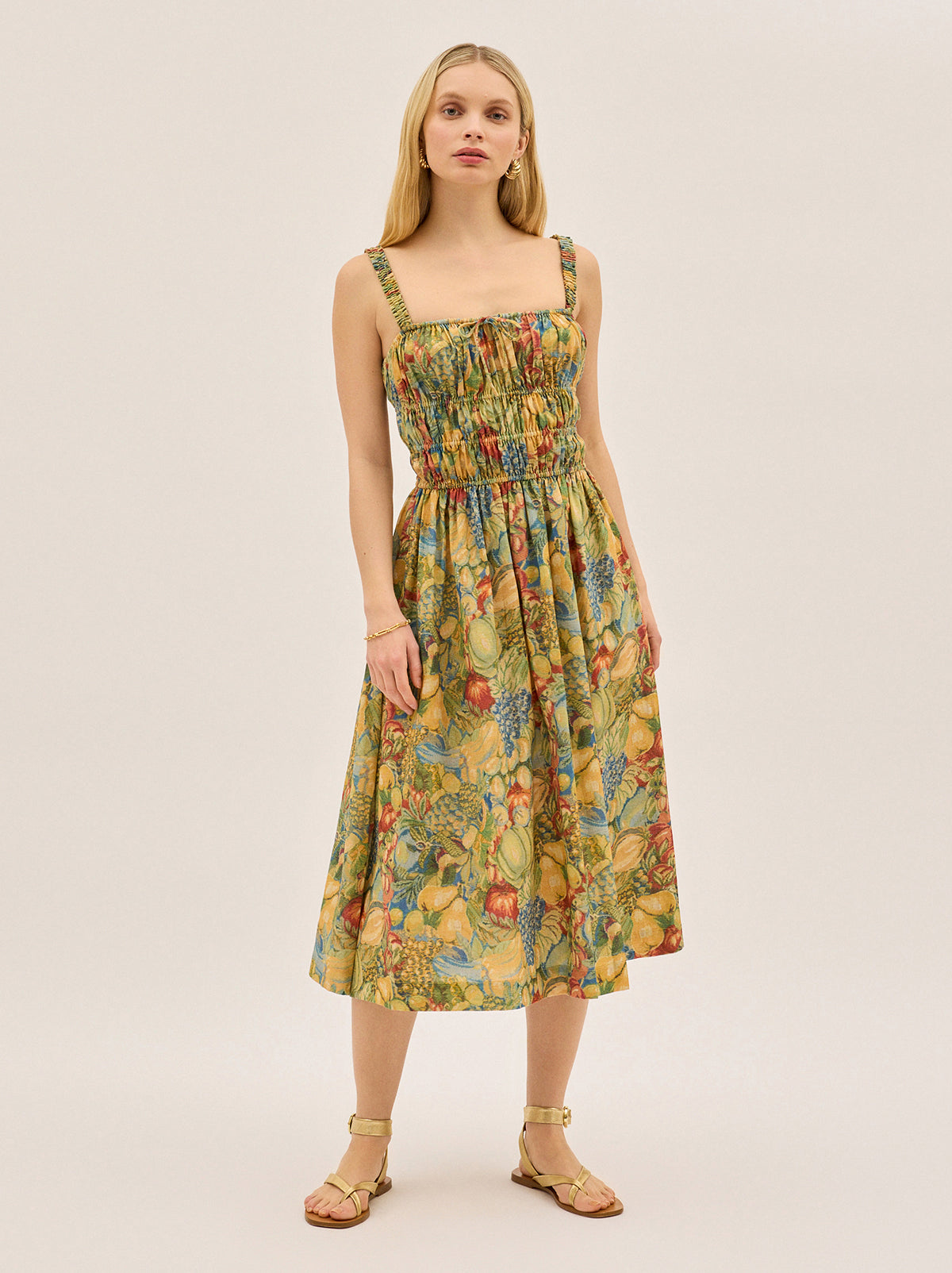 Arya Fruit Print Linen Blend Dress