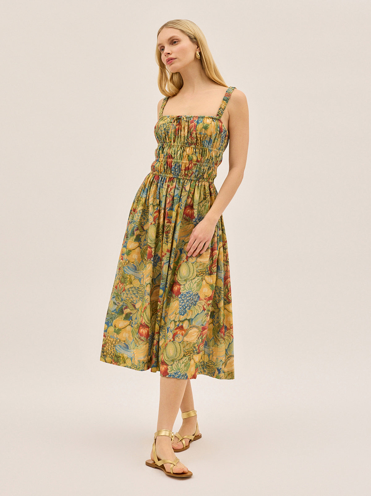 Arya Fruit Print Linen Blend Dress