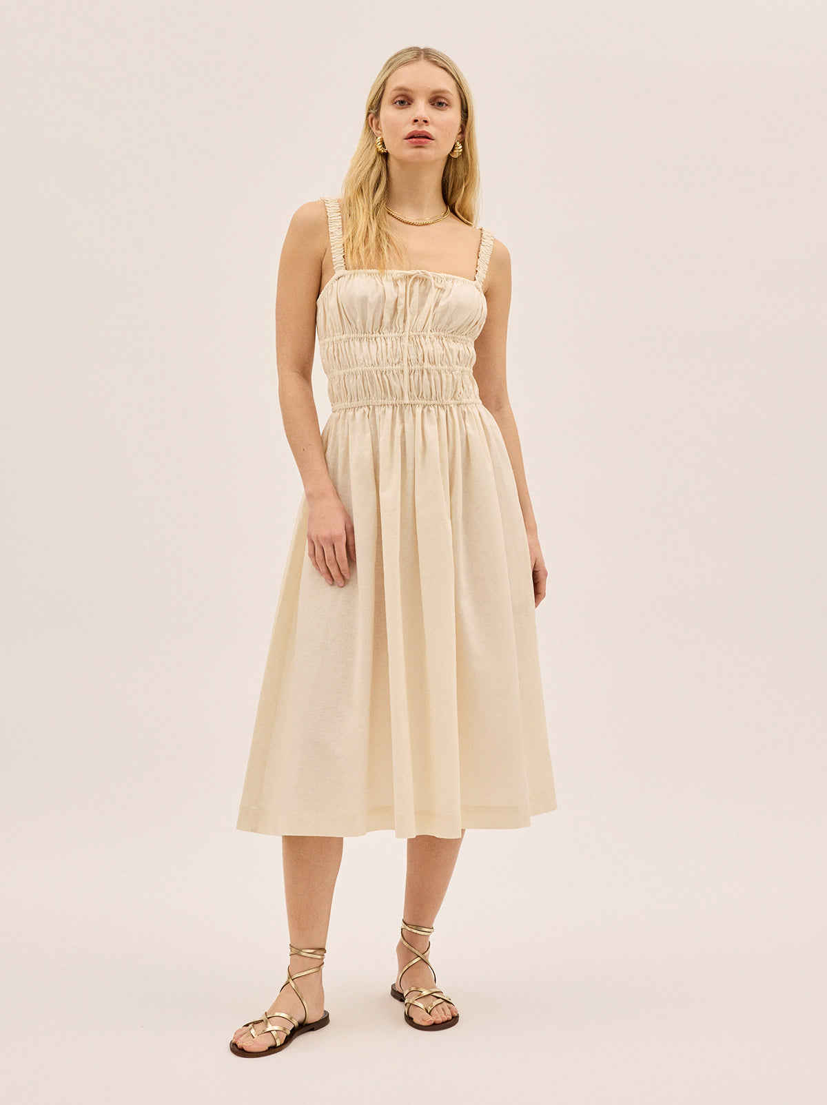 Arya Ivory Cotton Linen Dress