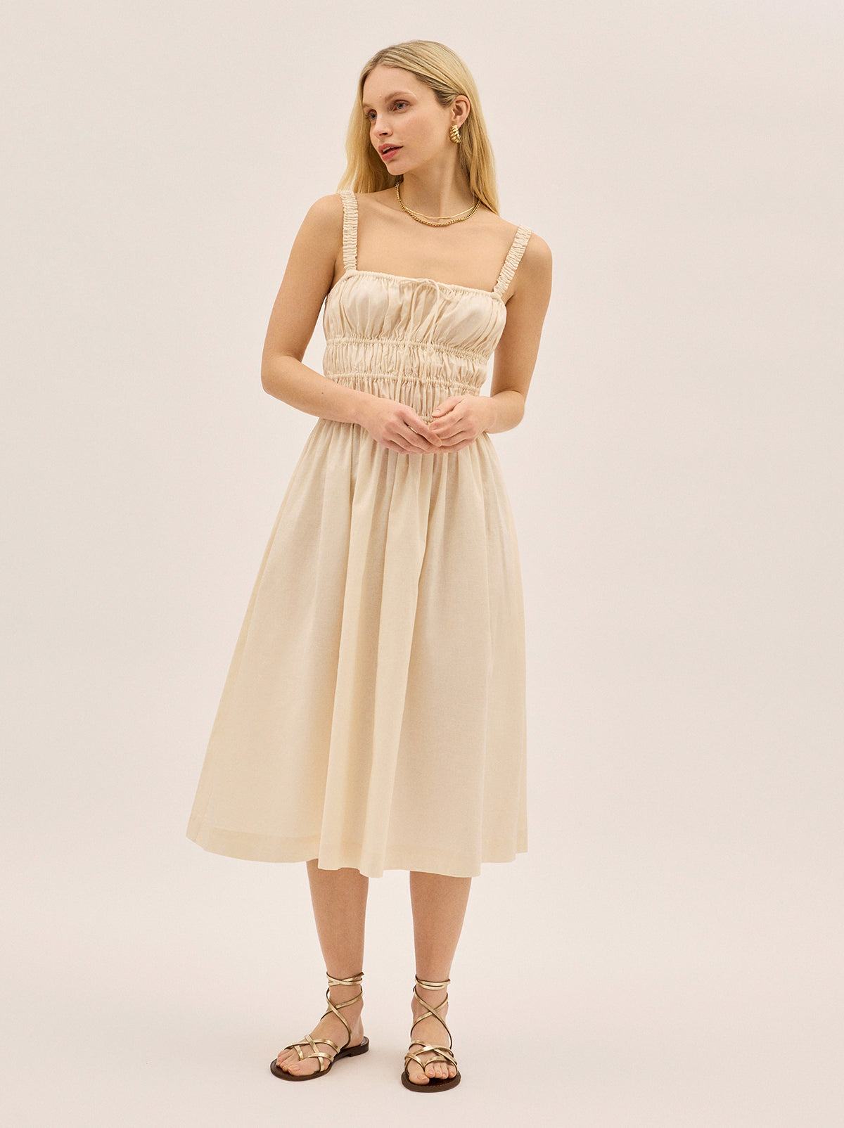 Arya Ivory Cotton Linen Dress