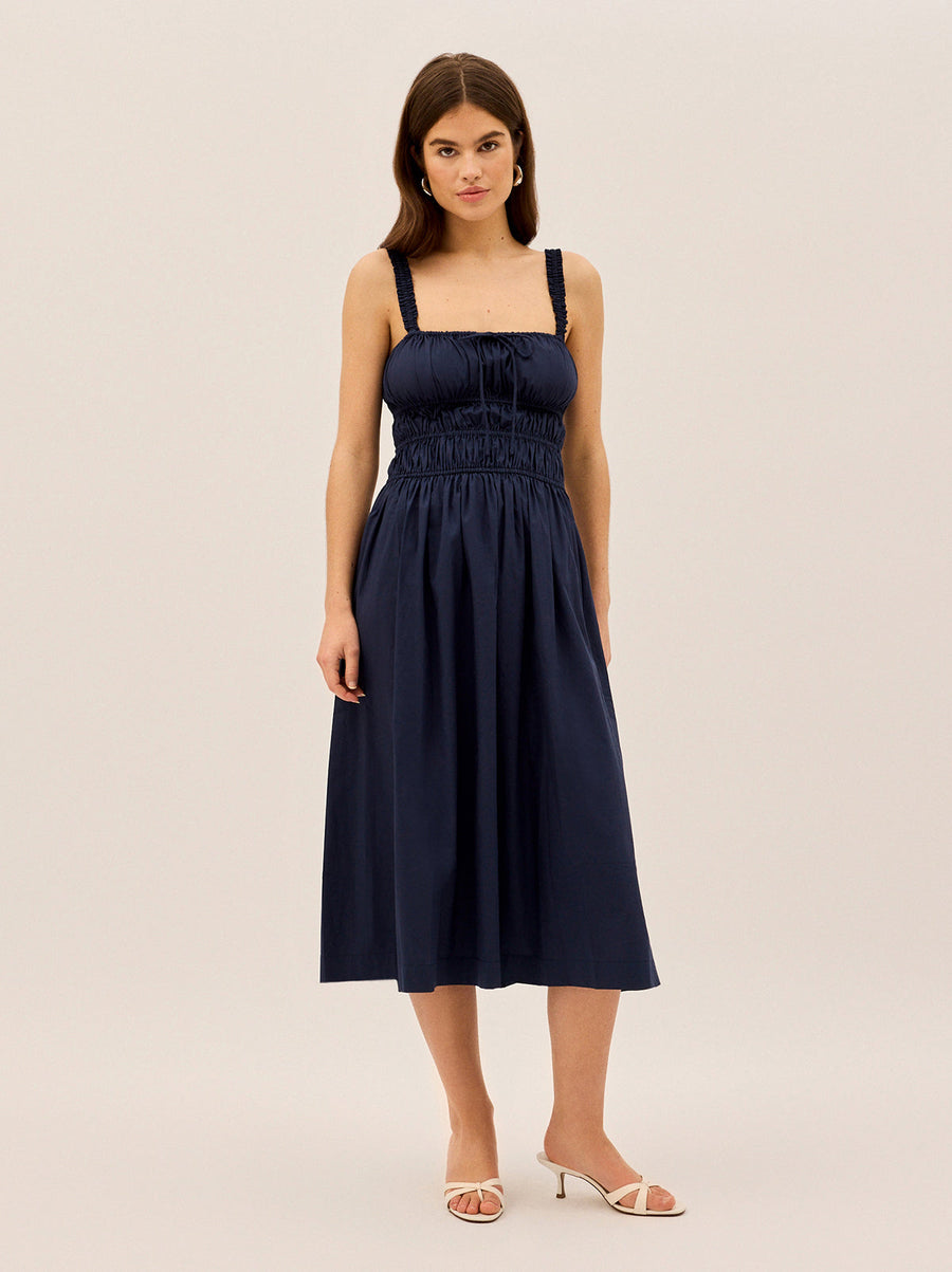 Arya Navy Cotton Midi Dress