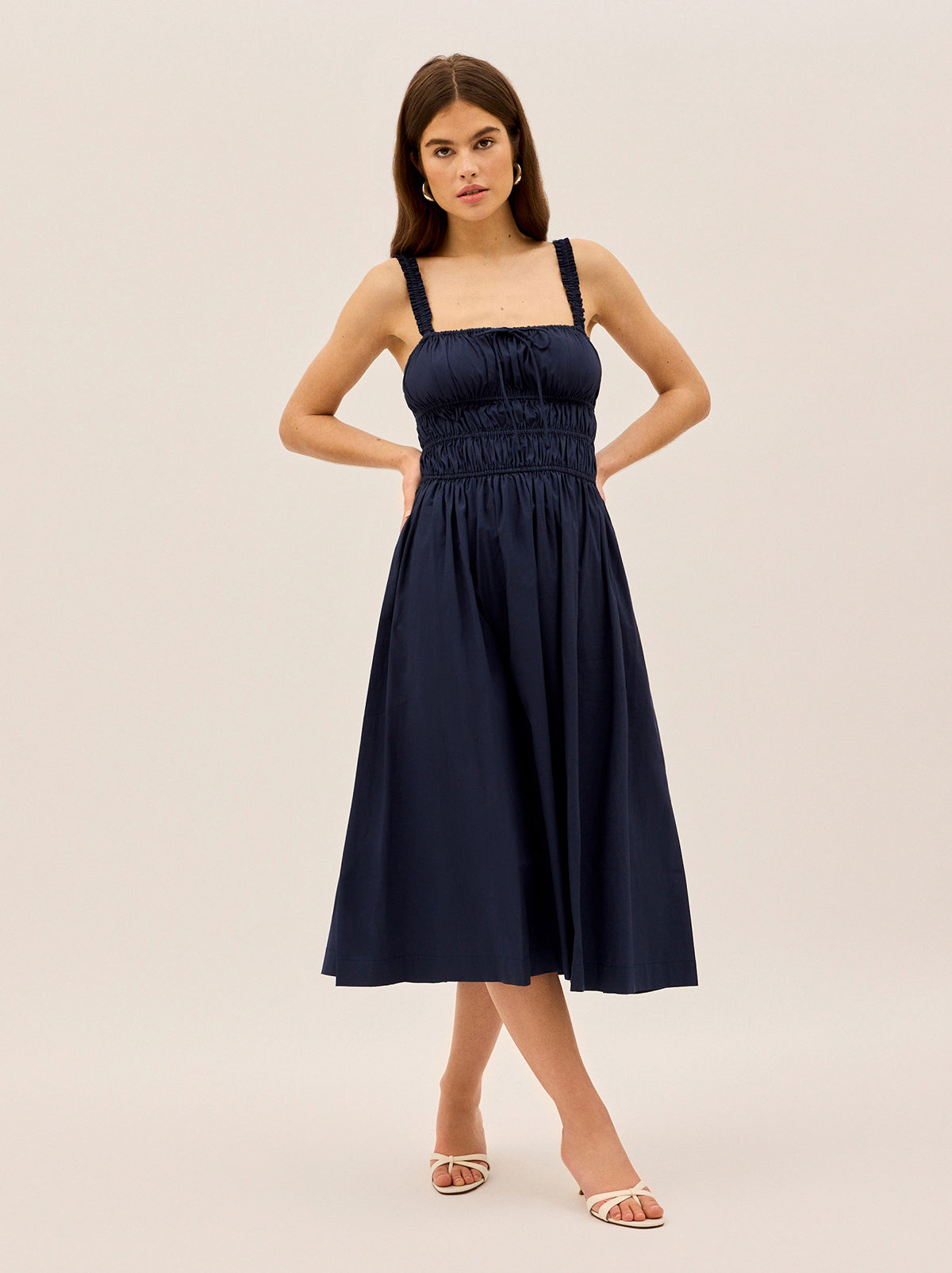 Arya Navy Cotton Midi Dress