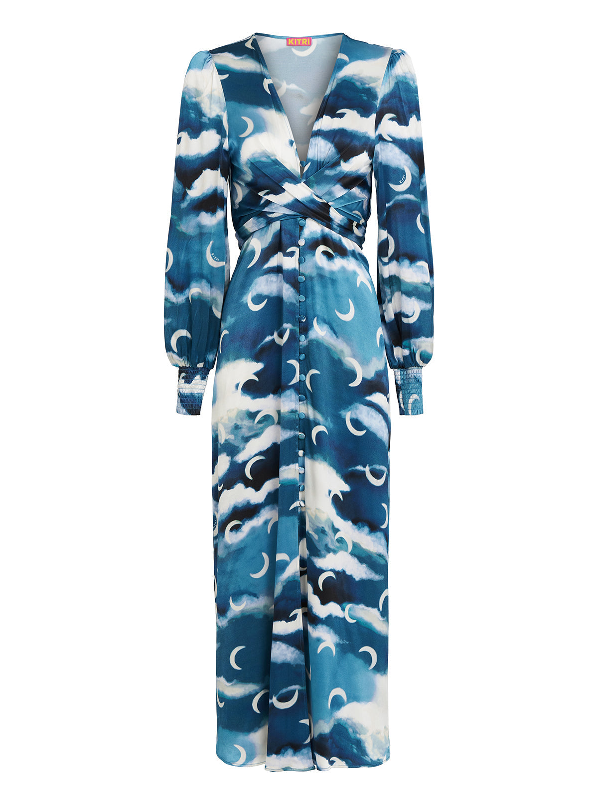 Aurora Blue Cloud Print Maxi Dress