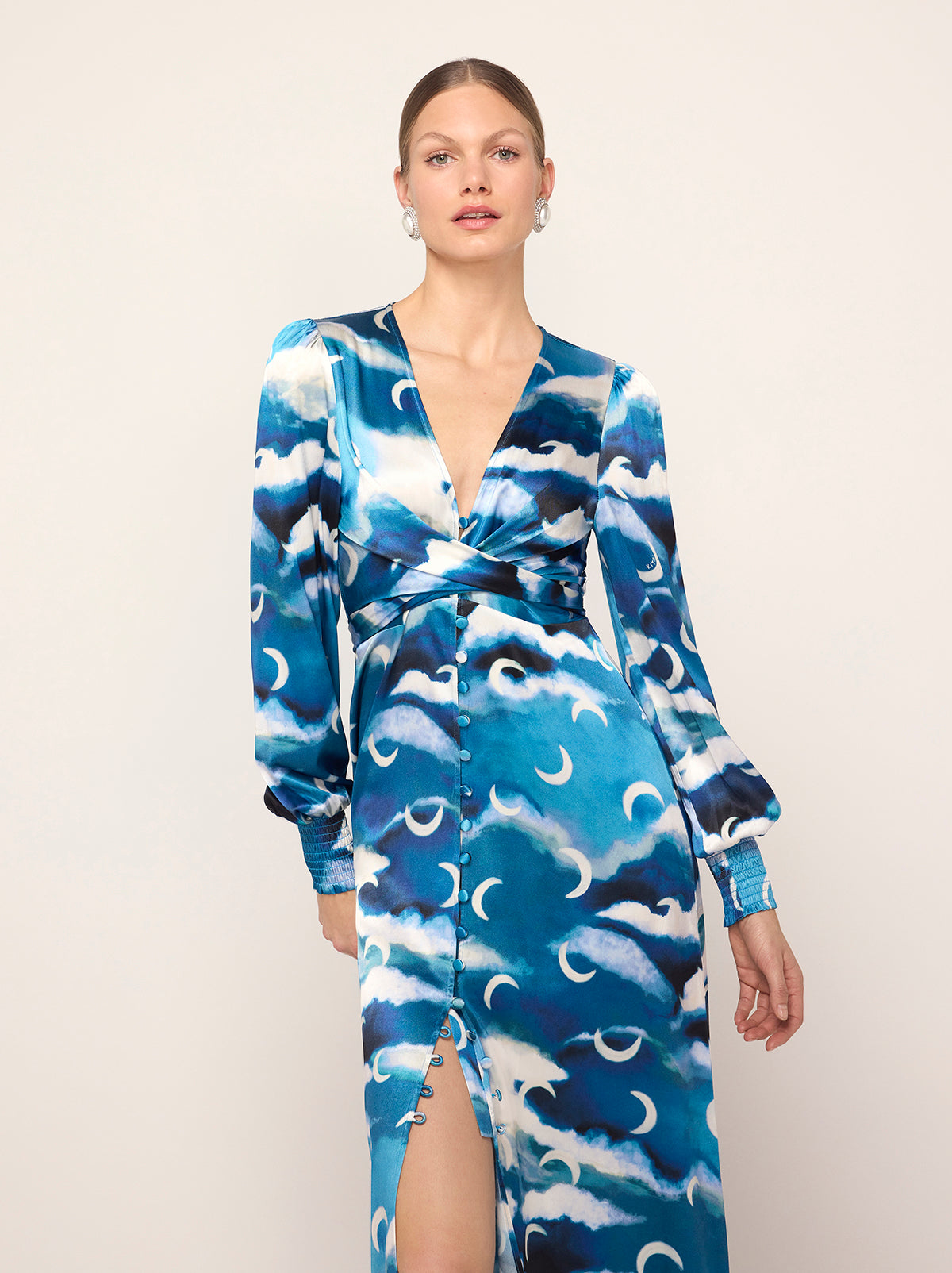 Aurora Blue Cloud Print Maxi Dress