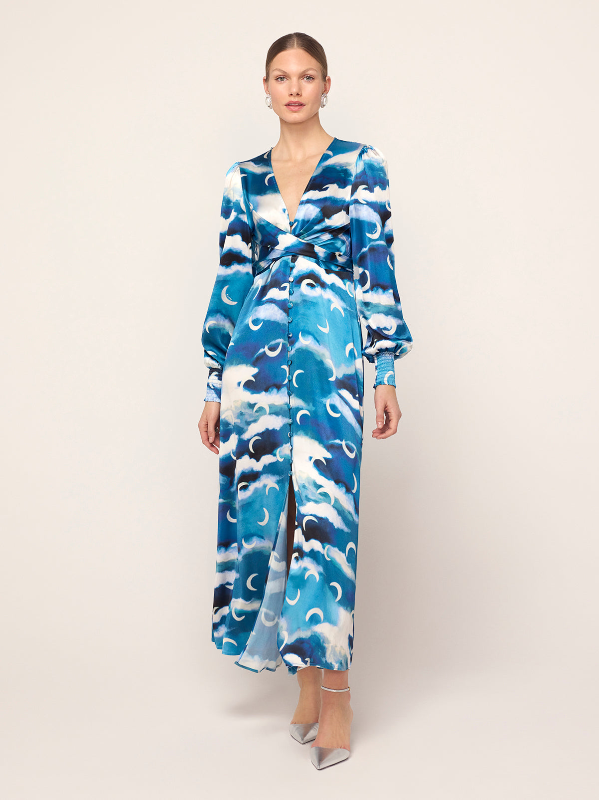 Aurora Blue Cloud Print Maxi Dress