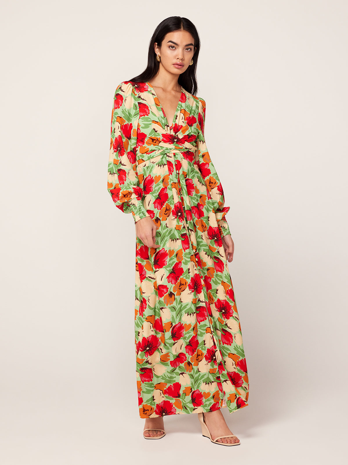 Aurora Green Garden Floral Maxi Dress