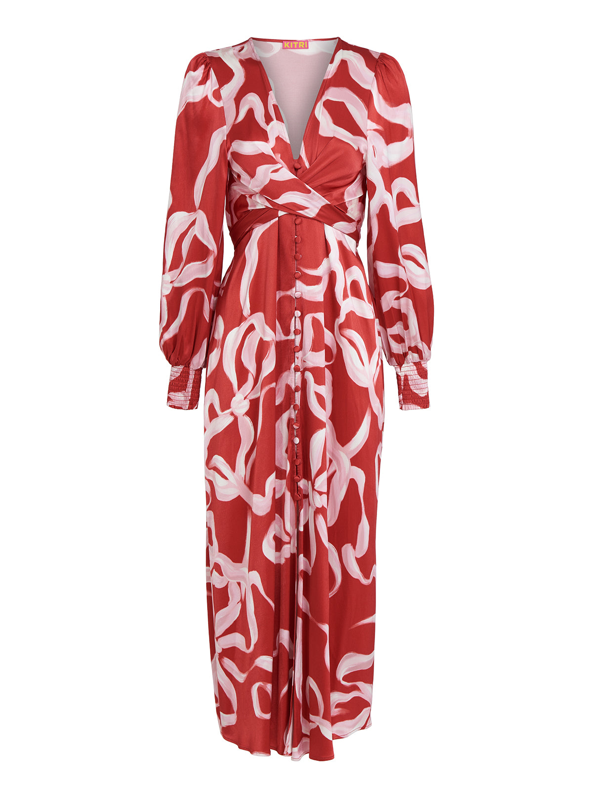 Aurora Red Ribbon Print Maxi Dress