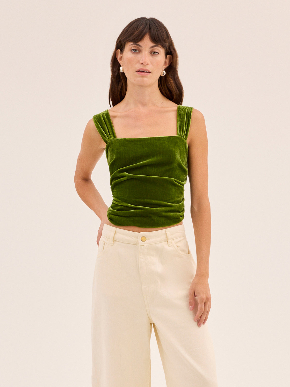 Beata Olive Velvet Top