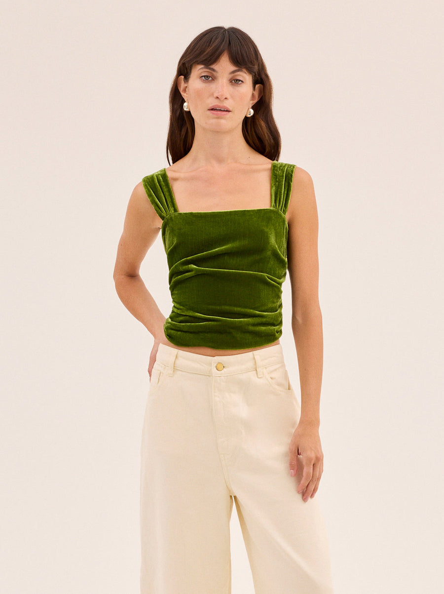 Beata Olive Velvet Top