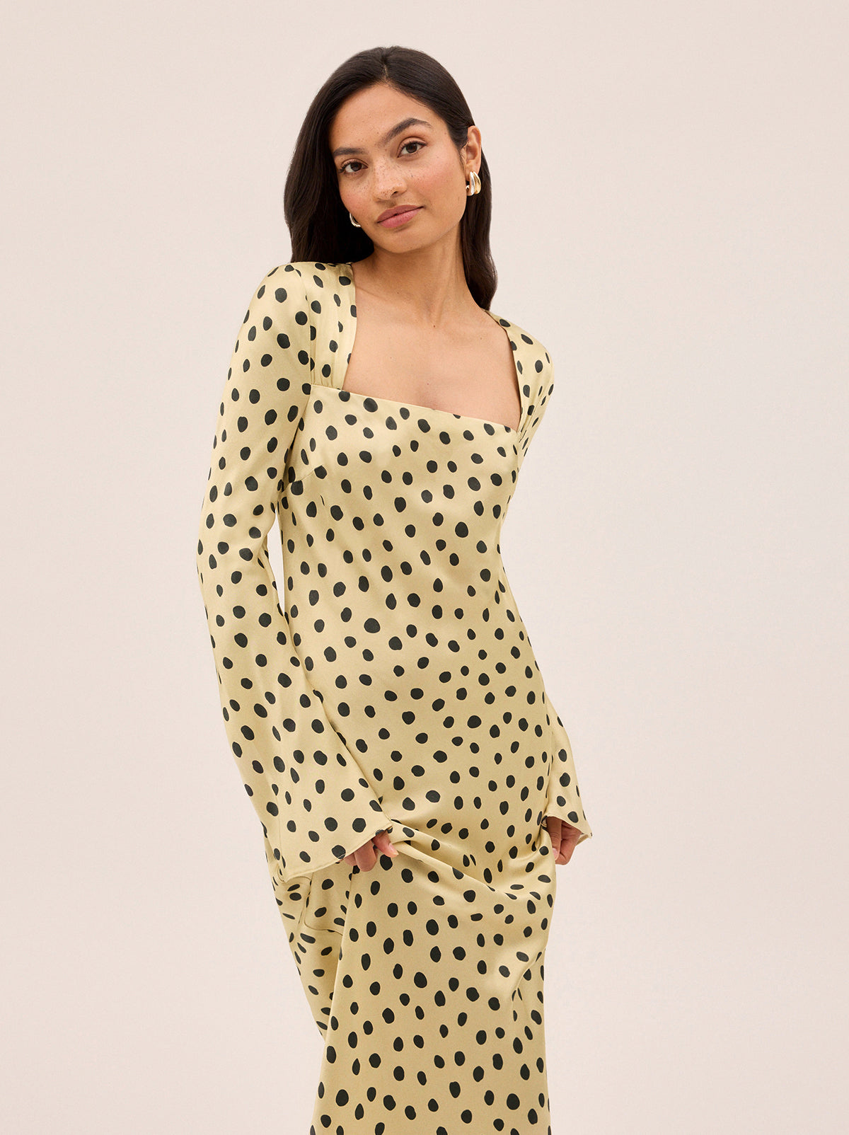 Camille Butter Polka Dot Satin Dress