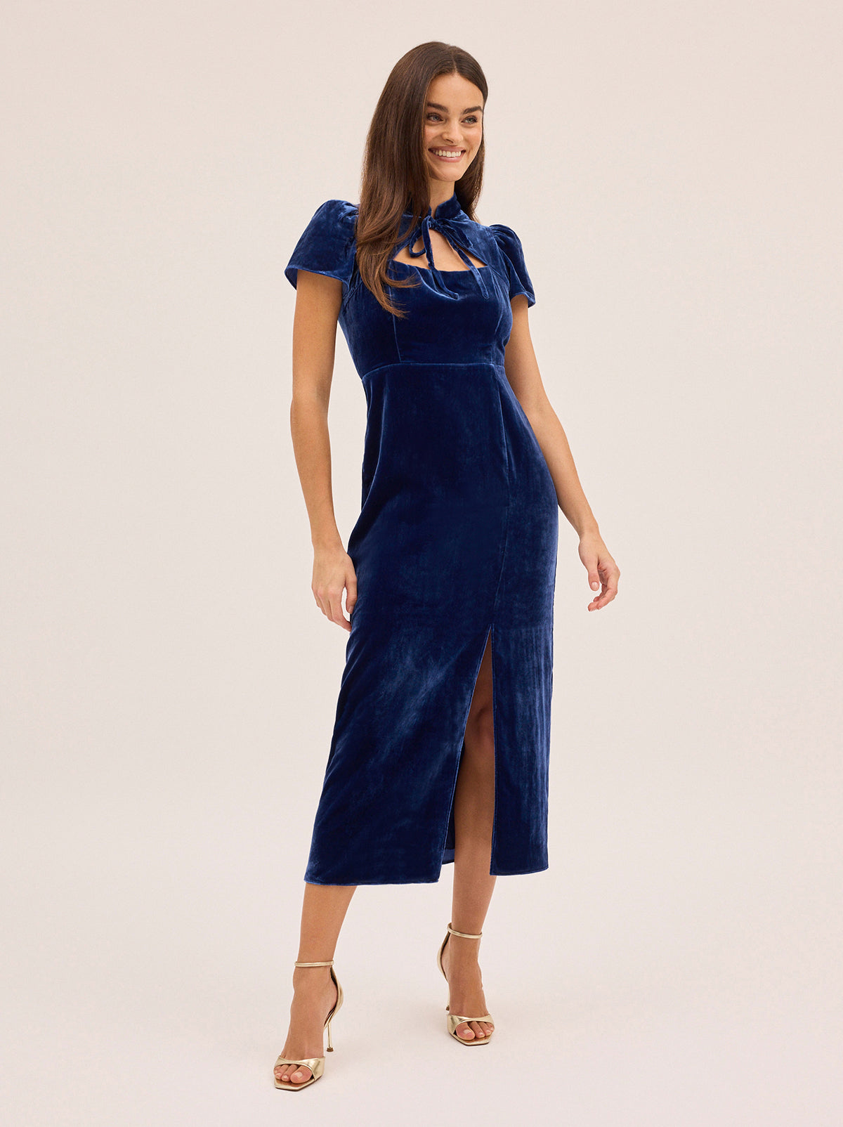 Carmella Navy Velvet Midi Dress