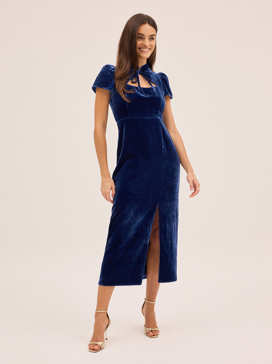 Carmella Navy Velvet Midi Dress