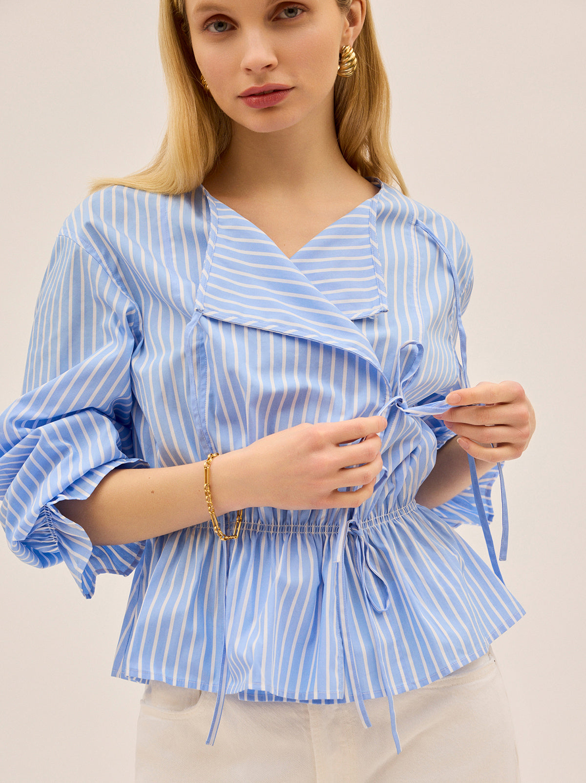 Caryn Blue Striped Cotton Top