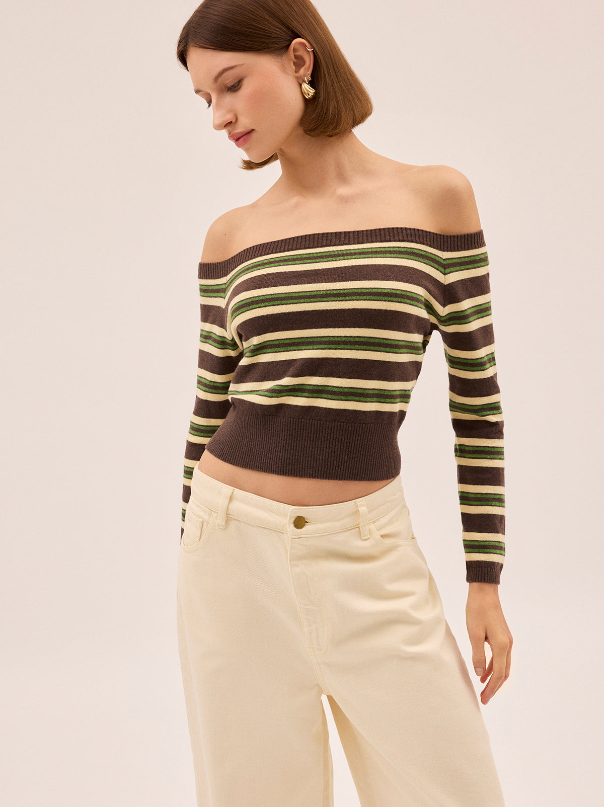 Cassia Striped Bardot Knit Jumper