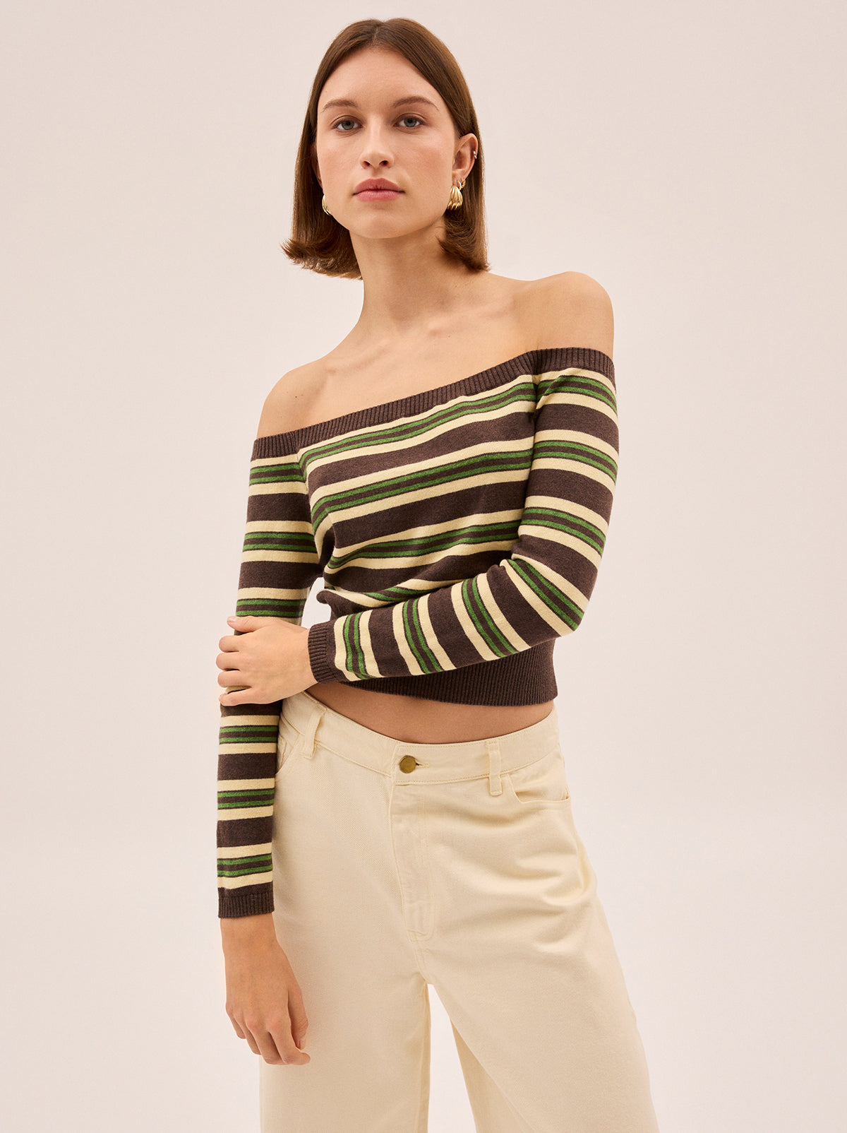 Cassia Striped Bardot Knit Jumper
