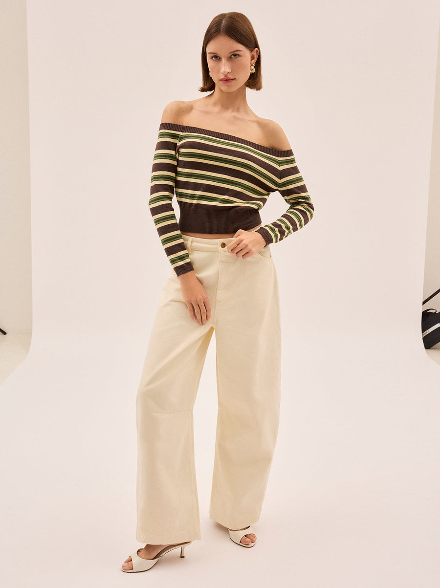 Cassia Striped Bardot Knit Jumper